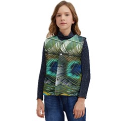 Peacock Feathers Blue Green Texture Kid s Short Button Up Puffer Vest	