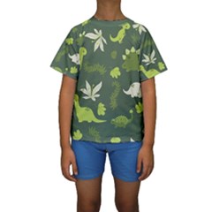 Cute Dinosaur Pattern Kids  Short Sleeve Swimwear by Wav3s