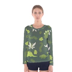 Cute Dinosaur Pattern Women s Long Sleeve Tee