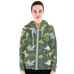 Cute Dinosaur Pattern Women s Zipper Hoodie by Wav3s