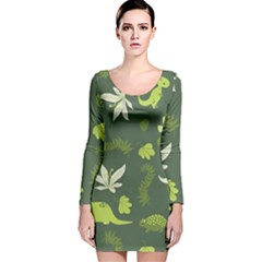 Cute Dinosaur Pattern Long Sleeve Velvet Bodycon Dress