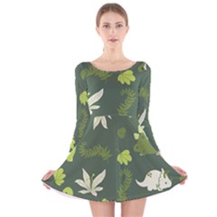 Cute Dinosaur Pattern Long Sleeve Velvet Skater Dress