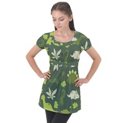 Cute Dinosaur Pattern Puff Sleeve Tunic Top by Wav3s