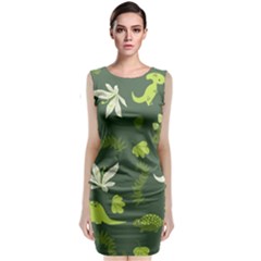 Cute Dinosaur Pattern Sleeveless Velvet Midi Dress