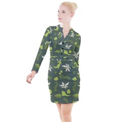 Cute Dinosaur Pattern Button Long Sleeve Dress by Wav3s