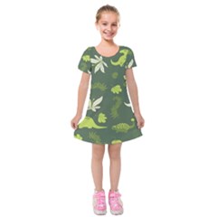 Cute Dinosaur Pattern Kids  Short Sleeve Velvet Dress