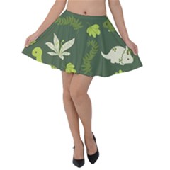 Cute Dinosaur Pattern Velvet Skater Skirt