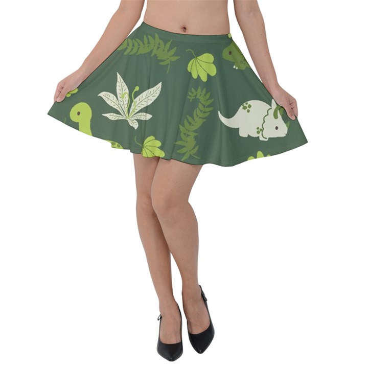 Cute Dinosaur Pattern Velvet Skater Skirt