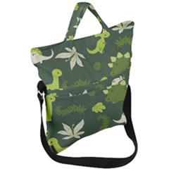 Cute Dinosaur Pattern Fold Over Handle Tote Bag by Wav3s