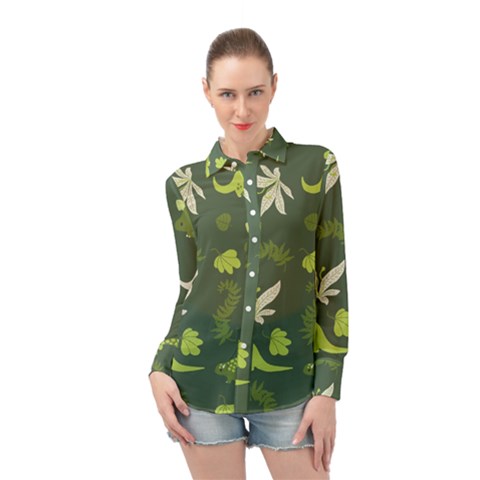 Cute Dinosaur Pattern Long Sleeve Chiffon Shirt by Wav3s