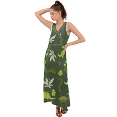 Cute Dinosaur Pattern V-neck Chiffon Maxi Dress by Wav3s