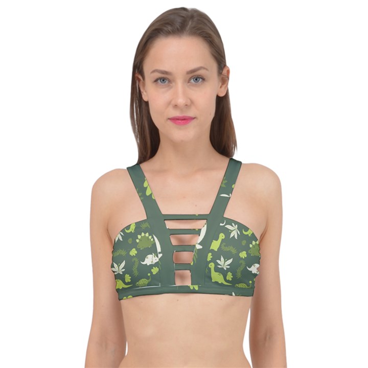 Cute Dinosaur Pattern Cage Up Bikini Top