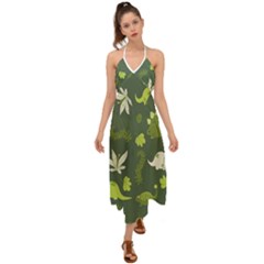 Cute Dinosaur Pattern Halter Tie Back Dress  by Wav3s