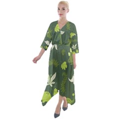 Cute Dinosaur Pattern Quarter Sleeve Wrap Front Maxi Dress by Wav3s