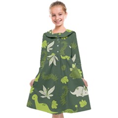 Cute Dinosaur Pattern Kids  Midi Sailor Dress by Wav3s