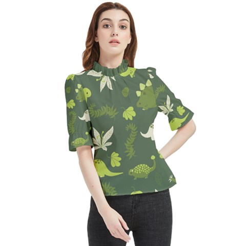 Cute Dinosaur Pattern Frill Neck Blouse by Wav3s