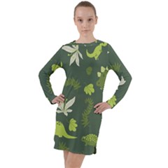 Cute Dinosaur Pattern Long Sleeve Hoodie Dress