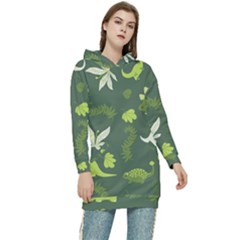 Cute Dinosaur Pattern Women s Long Oversized Pullover Hoodie