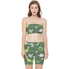 Cute Dinosaur Pattern Stretch Shorts And Tube Top Set