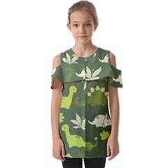 Cute Dinosaur Pattern Fold Over Open Sleeve Top by Wav3s