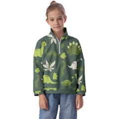 Cute Dinosaur Pattern Kids  Half Zip Hoodie