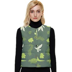 Cute Dinosaur Pattern Women s Short Button Up Puffer Vest by Wav3s