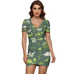 Cute Dinosaur Pattern Low Cut Cap Sleeve Mini Dress by Wav3s