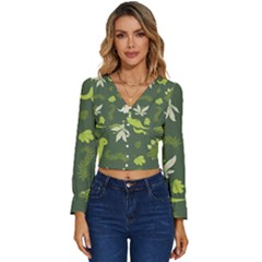 Cute Dinosaur Pattern Long Sleeve V-neck Top