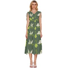 Cute Dinosaur Pattern V-neck Drawstring Shoulder Sleeveless Maxi Dress