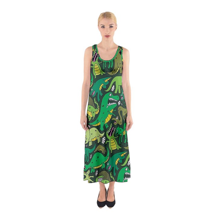 Dino Kawaii Sleeveless Maxi Dress