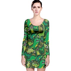 Dino Kawaii Long Sleeve Velvet Bodycon Dress