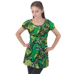 Dino Kawaii Puff Sleeve Tunic Top by Wav3s