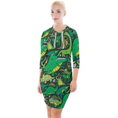 Dino Kawaii Quarter Sleeve Hood Bodycon Dress by Wav3s