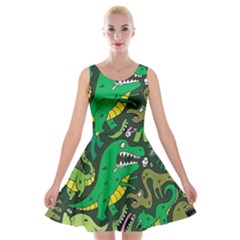 Dino Kawaii Velvet Skater Dress