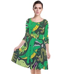 Dino Kawaii Quarter Sleeve Waist Band Dress by Wav3s