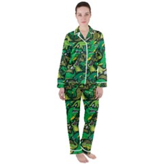 Dino Kawaii Women s Long Sleeve Satin Pajamas Set	