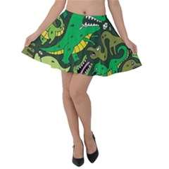 Dino Kawaii Velvet Skater Skirt