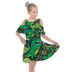 Dino Kawaii Kids  Shoulder Cutout Chiffon Dress by Wav3s