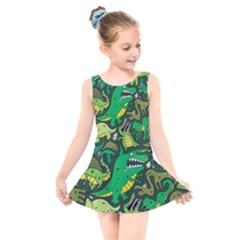 Dino Kawaii Kids  Skater Dress Swimsuit by Wav3s