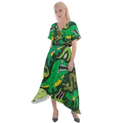 Dino Kawaii Cross Front Sharkbite Hem Maxi Dress by Wav3s