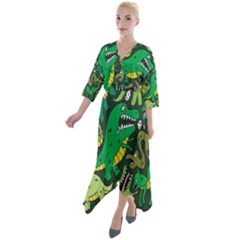 Dino Kawaii Quarter Sleeve Wrap Front Maxi Dress by Wav3s