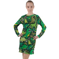 Dino Kawaii Long Sleeve Hoodie Dress