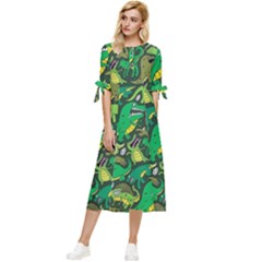 Dino Kawaii Bow Sleeve Chiffon Midi Dress by Wav3s