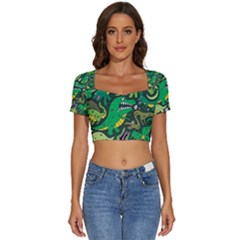 Dino Kawaii Short Sleeve Square Neckline Crop Top  by Wav3s