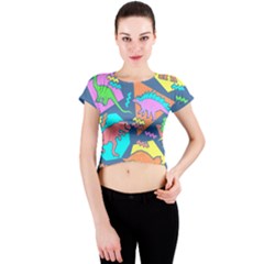 Dinosaur Pattern Crew Neck Crop Top by Wav3s