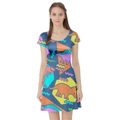 Dinosaur Pattern Short Sleeve Skater Dress by Wav3s