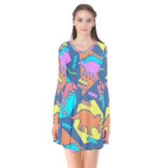 Dinosaur Pattern Long Sleeve V-neck Flare Dress by Wav3s