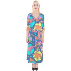 Dinosaur Pattern Quarter Sleeve Wrap Maxi Dress by Wav3s