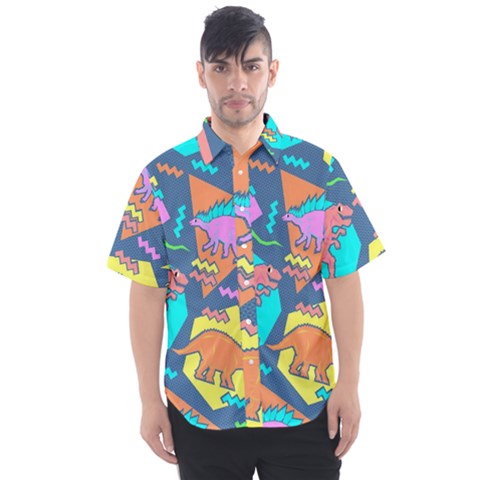 Dinosaur Pattern Men s Short Sleeve Shirt by Wav3s