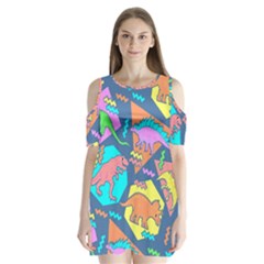 Dinosaur Pattern Shoulder Cutout Velvet One Piece